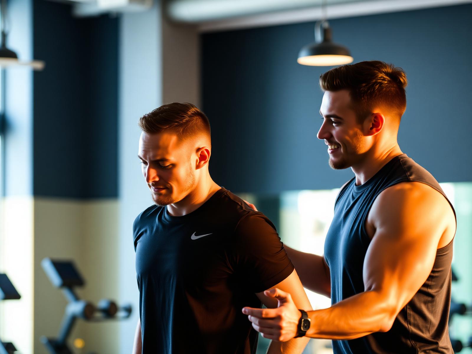 Personal trainer coaching a client at the gym